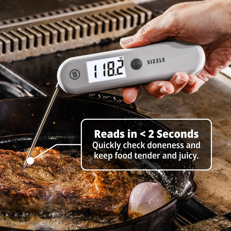 ThermoWorks SIZZLE Digital Meat Thermometer – Instant Read in 2 Seconds, Waterproof, Folding Probe with Magnetic Back, Auto-Rotating Backlit Display, for Cooking Food, Grill & BBQ - Cayenne Pepper Red