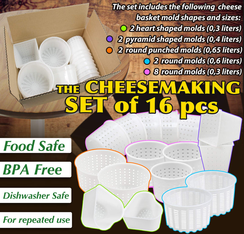 16 Pcs Soft Cheese Making Kit for Beginners - Small Cheese Molds - Cream Cheese Molds for Making Cheese - Molde Para Queso Fresco Casero - Paneer Maker Mold - Cheese Making Supplies №3