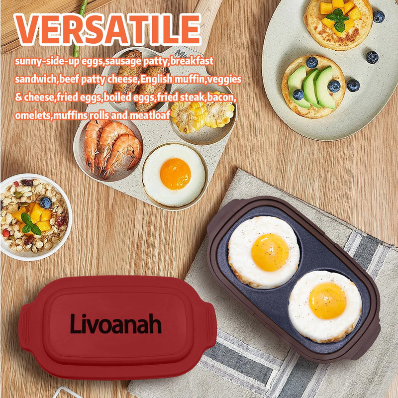 Microwave Egg Cooker for 2 Eggs - Microwave Egg Poacher & Fryer for Breakfast Sandwiches, Quick Breakfast Maker, Nonstick, Dishwasher Safe, BPA-Free, Portable for Home, Travel & RV (Red) Red