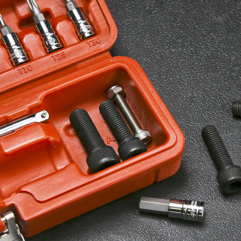 EPAuto Bike Tool 1/4 Inch Drive Click Torque Wrench Set (2 to 20 Nm), Hex/Torx Bit Socket Extension Bar Bicycle Maintenance Kit Chrome Satin
