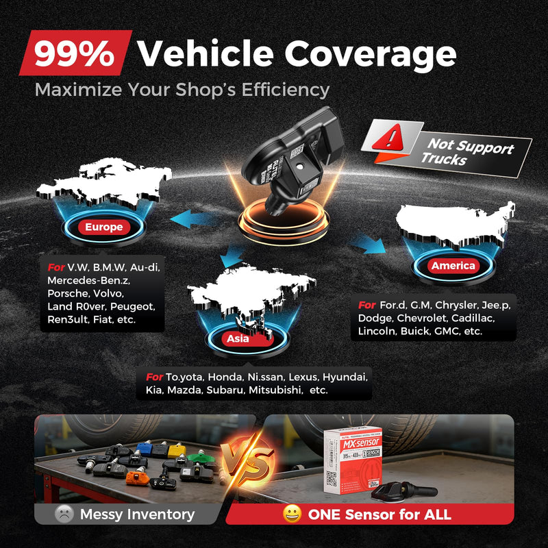 Autel TPMS Sensor 2in1 MX Sensor 315MHz 433MHz Tire Pressure Sensors, OEM Quality Universal TPMS Sensors in Rubber, Programmed by Autel TS408S TS501 Pro TS508 TS508WF MK808S-TS MS906TS MS906PRO-TS 1
