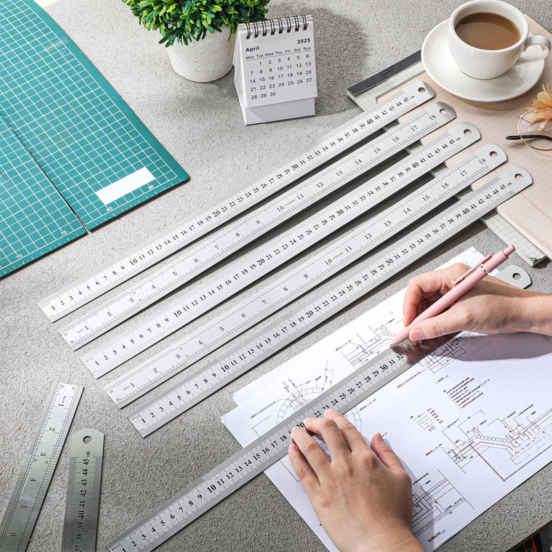 EBOOT 8 Pack 18 Inch Stainless Steel Rulers, Back to School Supplies Metal Rulers Imperial & Metric Graduations for Precision Measuring Meter Yard Stick for Construction Drafting Woodworking 18inch