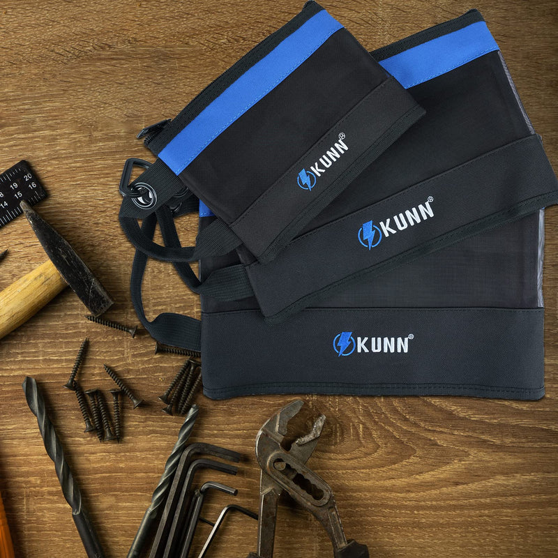 KUNN Tool Bag Zipper Pouch 3 Pack - Heavy Duty Utility Tool Storage Organizer with Carabiner for DIY,Electrician,Accessories and Travel Blue
