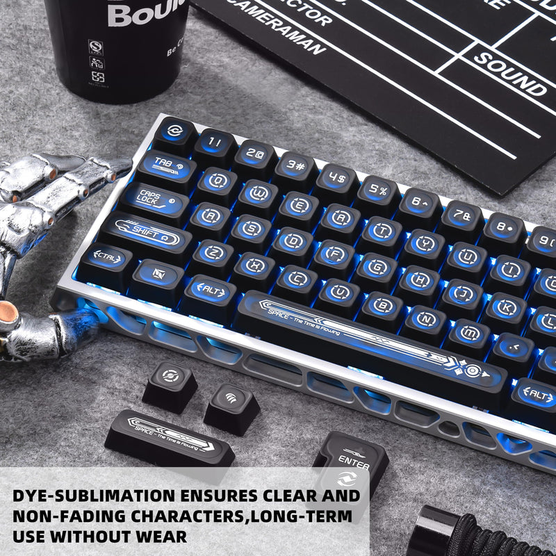 Black PBT Minimalist Style Shine Through Keycaps | Cherry Profile 5-Sided Dye-Sublimation Keycap Set 136 Keys for 60%/65%/75%/80%/100% Mechanical Keyboard Black