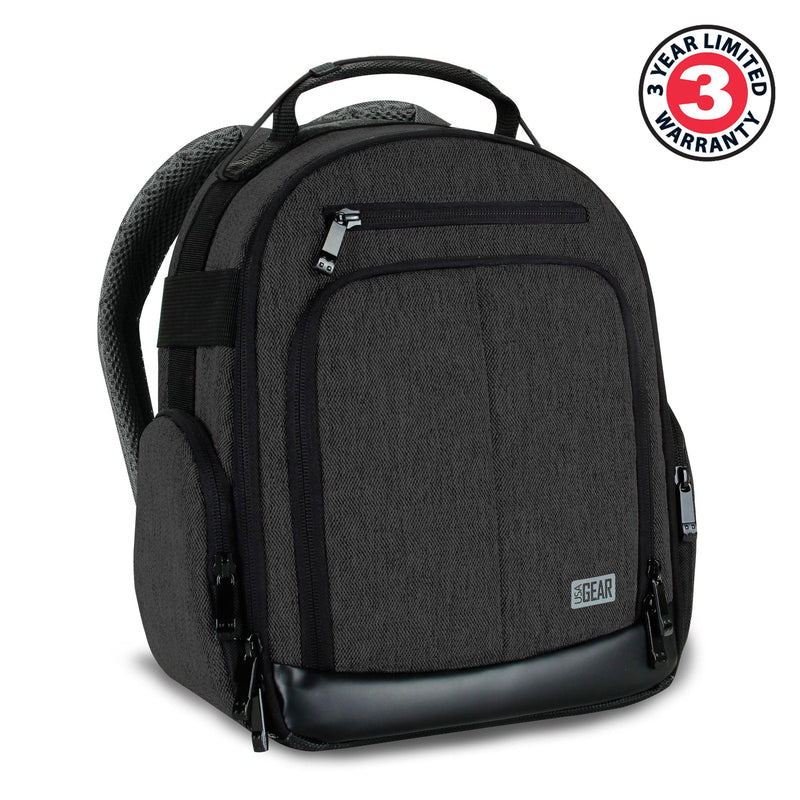 USA Gear Portable Camera Backpack for DSLR with Customizable Accessory Dividers, Weather Resistant Bottom and Comfortable Back Support - Compatible with Canon, Nikon, Sony, Fujifilm, and More (Black) Compact Black