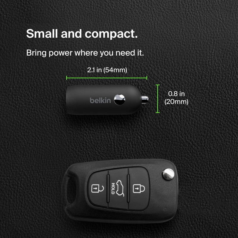 Belkin BoostCharge 30W USB-C Car Charger with USB-C Cable | Compact fast charging, USB-C Power Delivery, for iPhone 16, iPhone 15, Galaxy S25, Pixel 9, Nintendo Switch 2 54mm x 20mm Charger + USB- C Cable