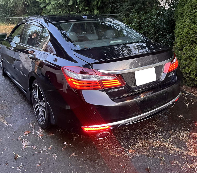 iJDMTOY OE-Spec Red Lens Full LED Lower Bumper Reflector Lights Compatible With 2016-2017 Honda Accord Sedan, Function as Tail, Brake, Rear Fog Lamps & Sequential Blink Turn Signal