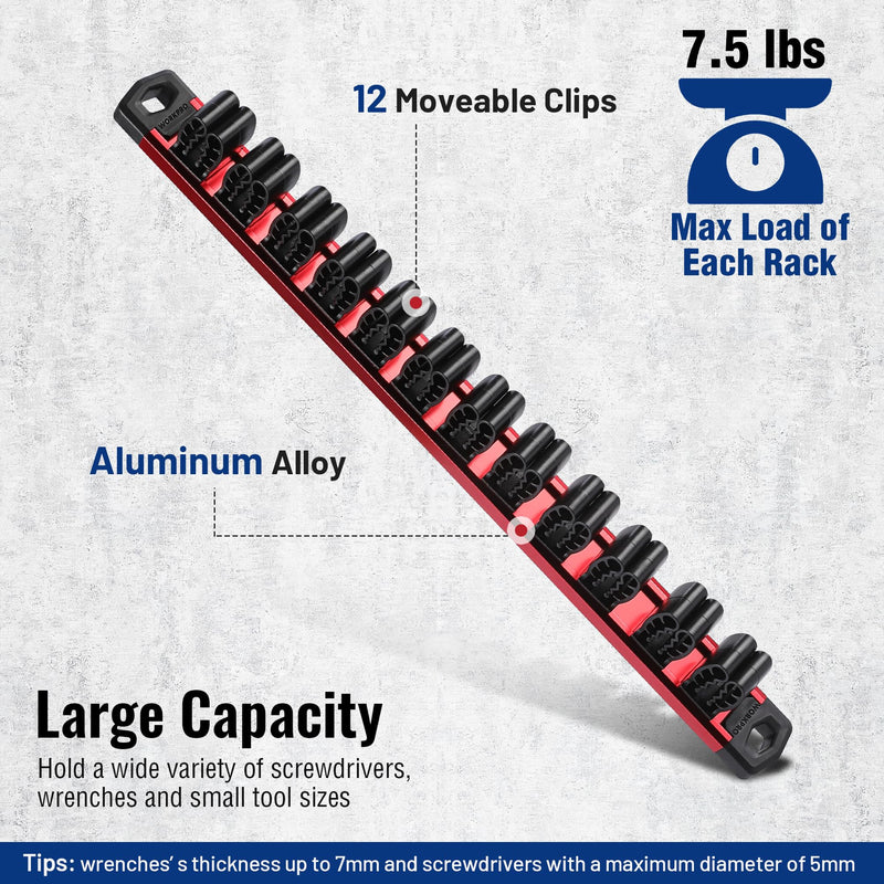 WORKPRO Magnetic Screwdriver Organizer and Wrench Organizer, Aluminum Rail Magnetic Tool Organizer, Tool Holder, Toolbox Organization, 36-Slot Screwdriver and Wrench Holder (Tools not Included) 3 Pack Red