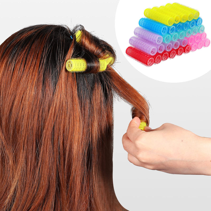 Syhood 36 Pieces Self Adhesive Hair Rollers Curlers Set Small Medium Short Hair Roller Bulk Women Rat Tail Comb Heatless Tool Salon Hairdressing Grip Curler Dry Wet(0.6 x 2.4 Inch,Classic Colors Set) 37 Piece Set Classic Colors Set