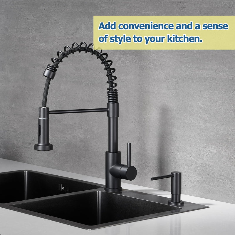Soap Dispenser for Kitchen Sink Matte Black, Counterop Sink Soap Dispenser Stainless Steel 17 OZ Bottle Built in Design Refill from The Top, Black