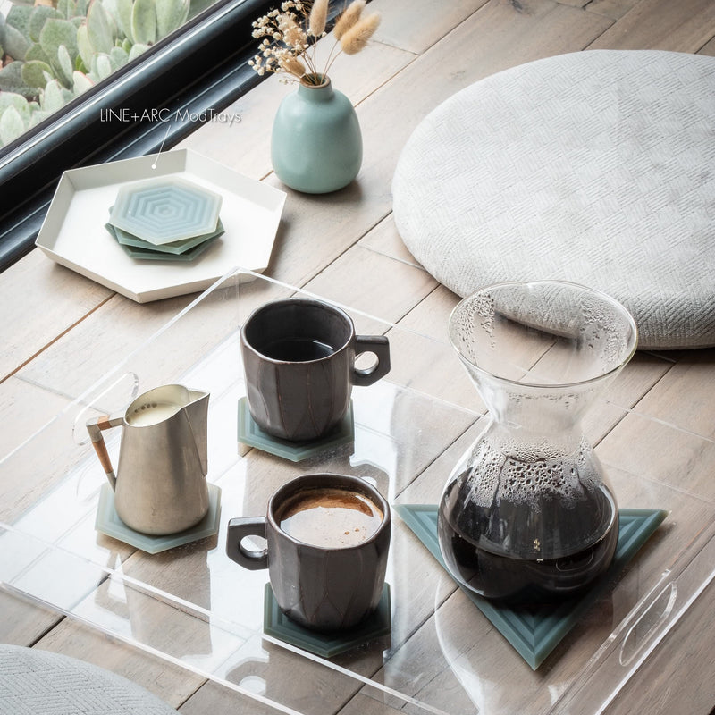 LINE+ARC Extra Thick Silicone Trivets (Featured in ELLE Decor & BuzzFeed) Waterproof Dishwasher-Safe Stain Resistant (Set of 3 Sandstone Degrē Trivets) Outdoor Rubber Beige Mid-Century Modern