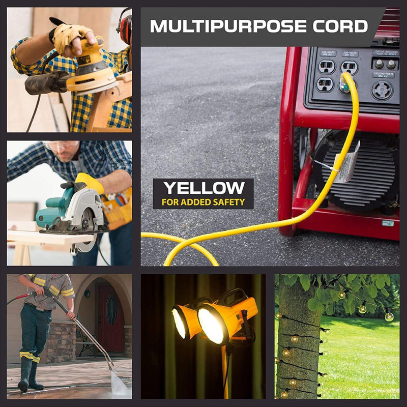 Iron Forge Cable Oil Resistant 12 Gauge Outdoor Extension Cord 10 ft with Locking Ends - 12/3 Heavy Duty Extension Cord Outdoor 3 Prong, Yellow Cable 15 Amp