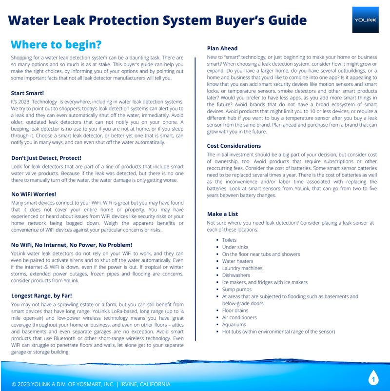 YoLink Water Leak Detector, 1/4 Mile World's Longest Range, Wireless Smart Water Leak Sensor, Alexa, IFTTT, Hub Required