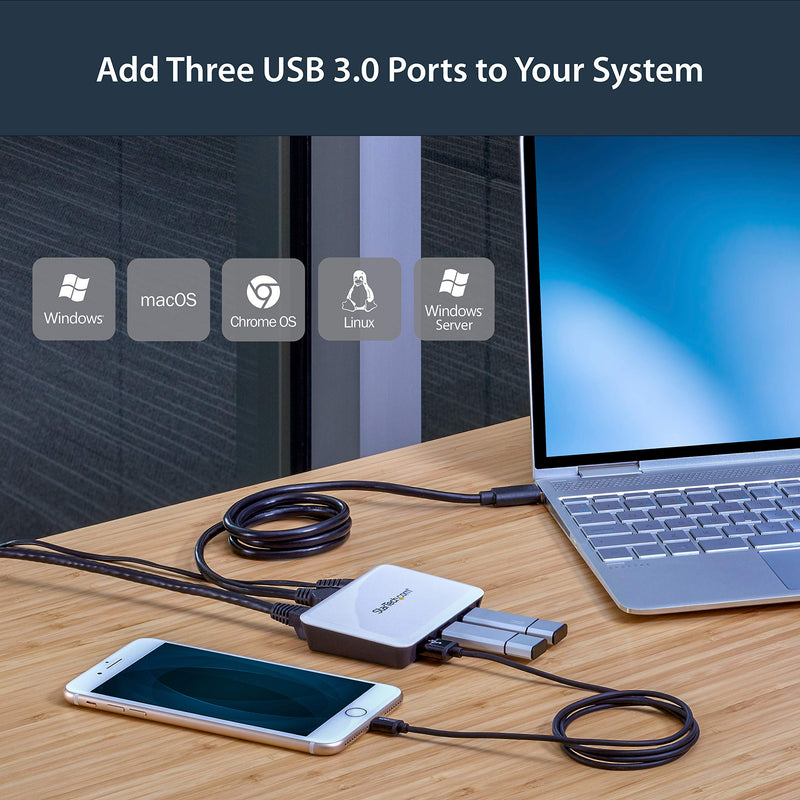 StarTech.com USB 3.0 to Gigabit Ethernet NIC Network Adapter with 3 Port Hub - White - USB 3 Ethernet Adapter - USB Charging Hub (ST3300U3S) w/ 3 USB Ports
