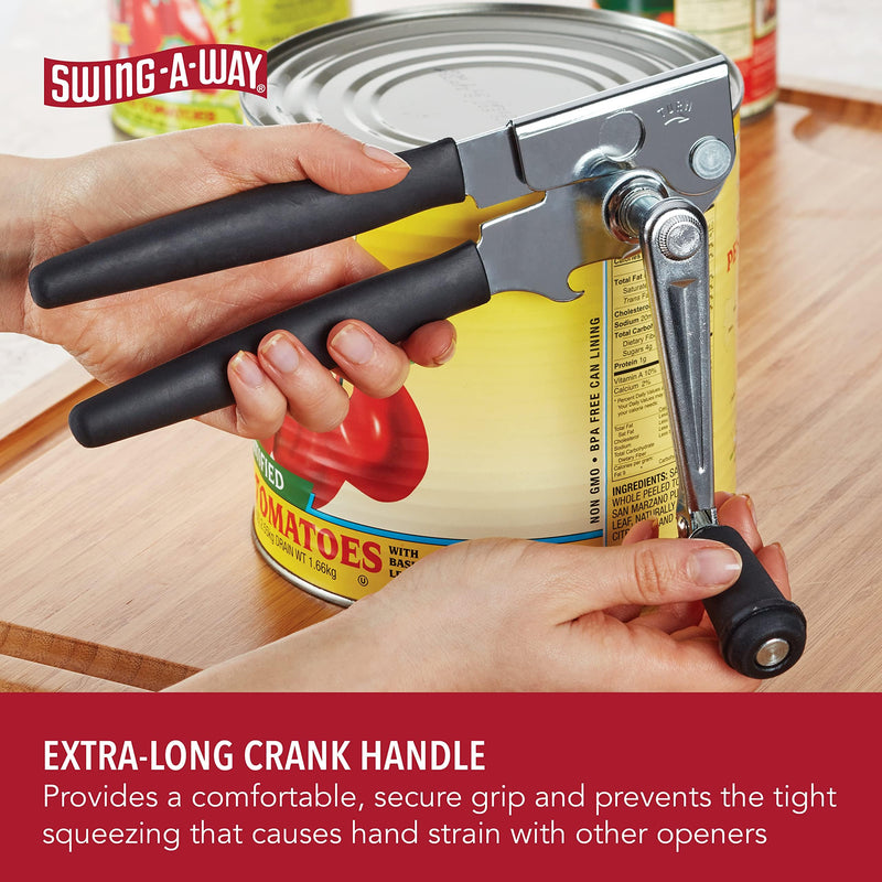 Swing-A-Way Easy-Crank Can Opener with Folding Crank Handle, Manual Hand Held and Sharp Blade, Stainless Steel, Easy Turn Knob, Basic Kitchen Essentials, For all Can Sizes (Black)