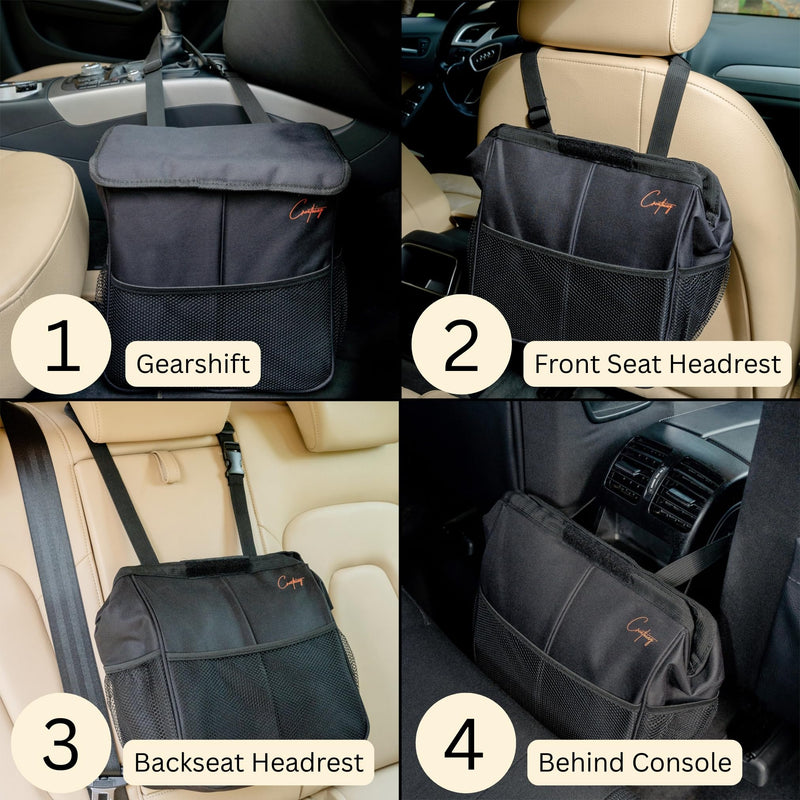 Creathing Leakproof Car Trash Can [3 Gal] Slim Design Garbage Bin– Universal Fit in Cars, Trucks, SUVs, for Floor, Console or Seat Hanging (Black) 3 Gallons Black