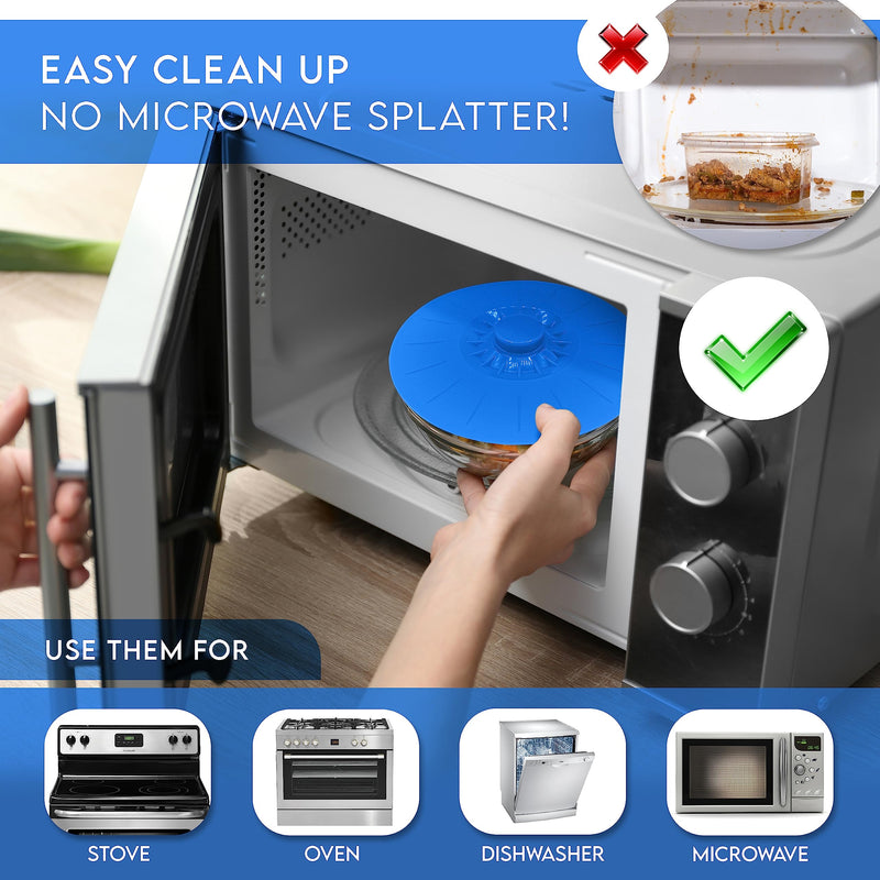 Silicone Bowl Lids Blue Set of 5 Reusable Suction Seal Covers for Bowls, Pots, Cups. Food Safe. Natural grip, interlocking handles for easy use and storage. 5 Piece Blue Translucent