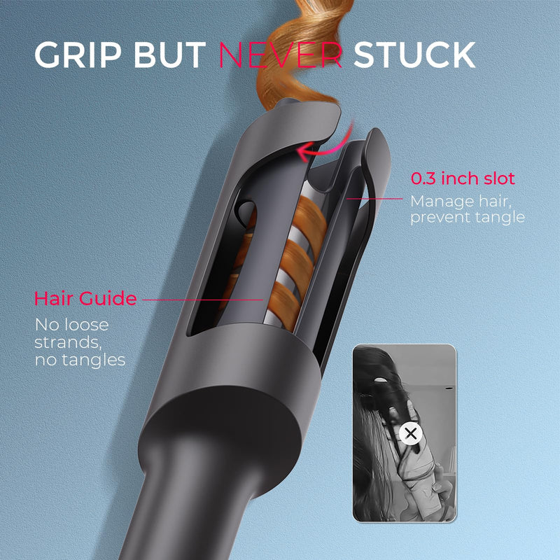 TYMO Hair Curler Automatic Rotating - CURLPRO, Curling Wand, Gray 1.25 inch | Ceramic Coating, Anti-Scald Curling Iron, Portable 500 Million Ionic, Dual Voltage, Beach Waver, Lightweight for Travel Metallic Gray 1 1/4 inch