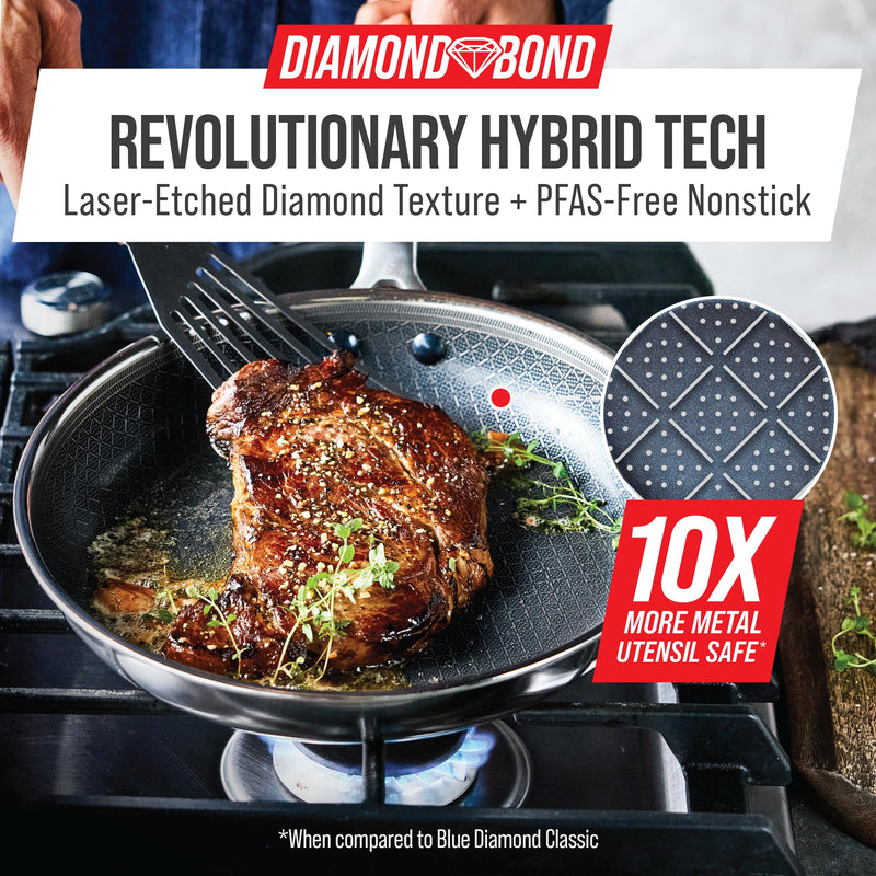 Blue Diamond Hybrid Nonstick Stainless Steel 8” Frying Pan, PFAS-Free Ceramic Skillet, Diamond Bond Powerful Searing, Egg & Omelet Pan, Dishwasher Safe, Stay-Cool Handle, Induction Ready, All Cooktops 8" Frying Pan Skillet