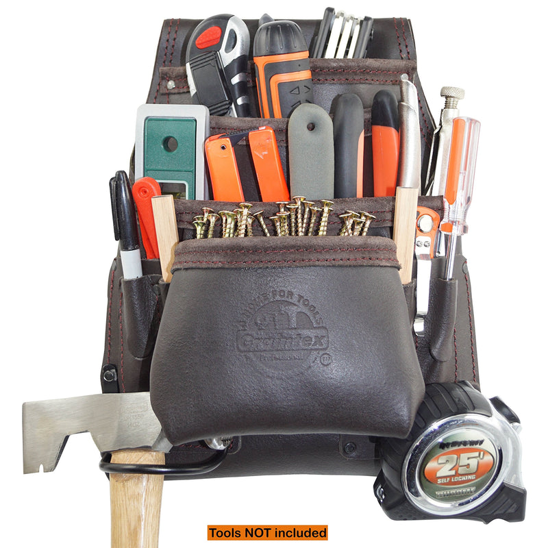 Graintex OS2220 10 Pocket Oil Tanned Leather Nail & Tool Pouch Dark Brown Color for Constructor/Electrician/Plumber