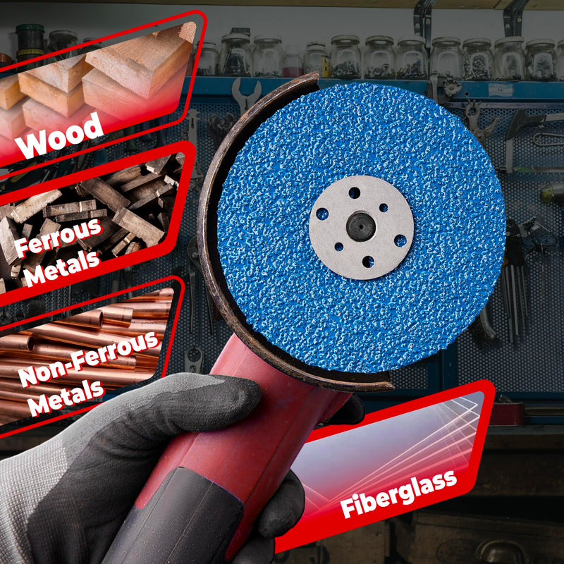 Zirconia Resin Fiber Sanding and Grinding Discs for Angle Grinder, 5” x 7/8”, 60 Grit, 25-Pack + Backing Pad + Lock Nut 60.0