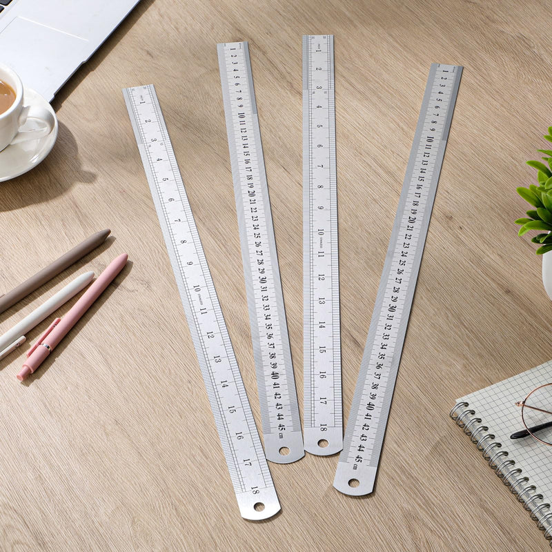 EBOOT 8 Pack 18 Inch Stainless Steel Rulers, Back to School Supplies Metal Rulers Imperial & Metric Graduations for Precision Measuring Meter Yard Stick for Construction Drafting Woodworking 18inch