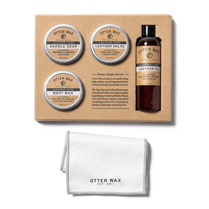 Otter Wax Leather Care Kit | 100% All-Natural Leather Care Products | Made In The USA | Includes Saddle Soap & Leather Salve | Color Safe | Ideal for Shoes, Boots, Jackets, Car Interiors