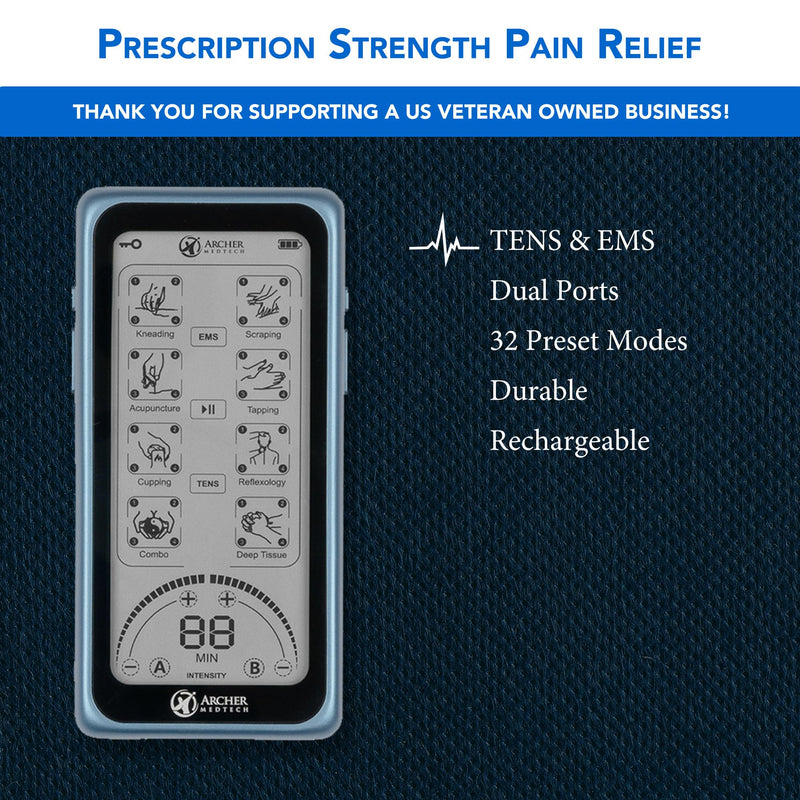 Dual Stim Touch TENS/EMS Unit – Rechargeable Touchscreen Muscle Stimulator with Dual Output Ports and 32 Massage & Stimulation Modes – Durable, Portable, Professional Quality Device