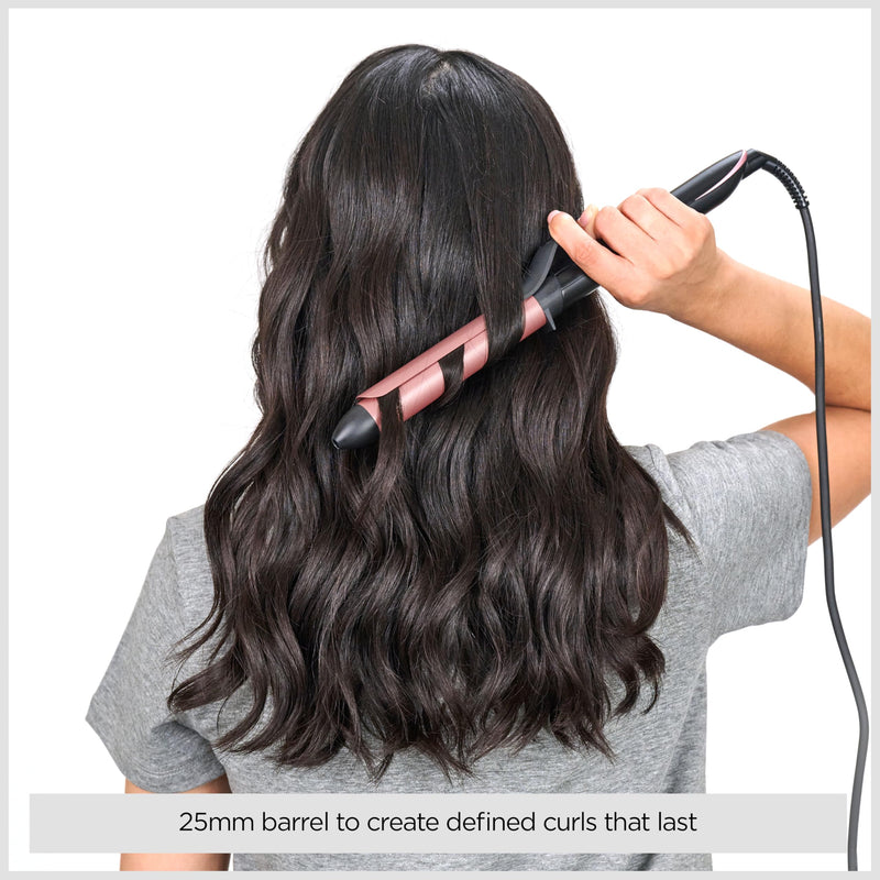 Babyliss Rose-Quartz 25mm Curling Tong - Natural Curls & Waves, Pink C451U | Quartz-Ceramic Hair Curler, 6 Heat Settings, Fast Heat-Up, Extra Long Barrel, Long Hair Curling Iron, Auto Shut Off, Heat Mat Rose - 25mm Tong