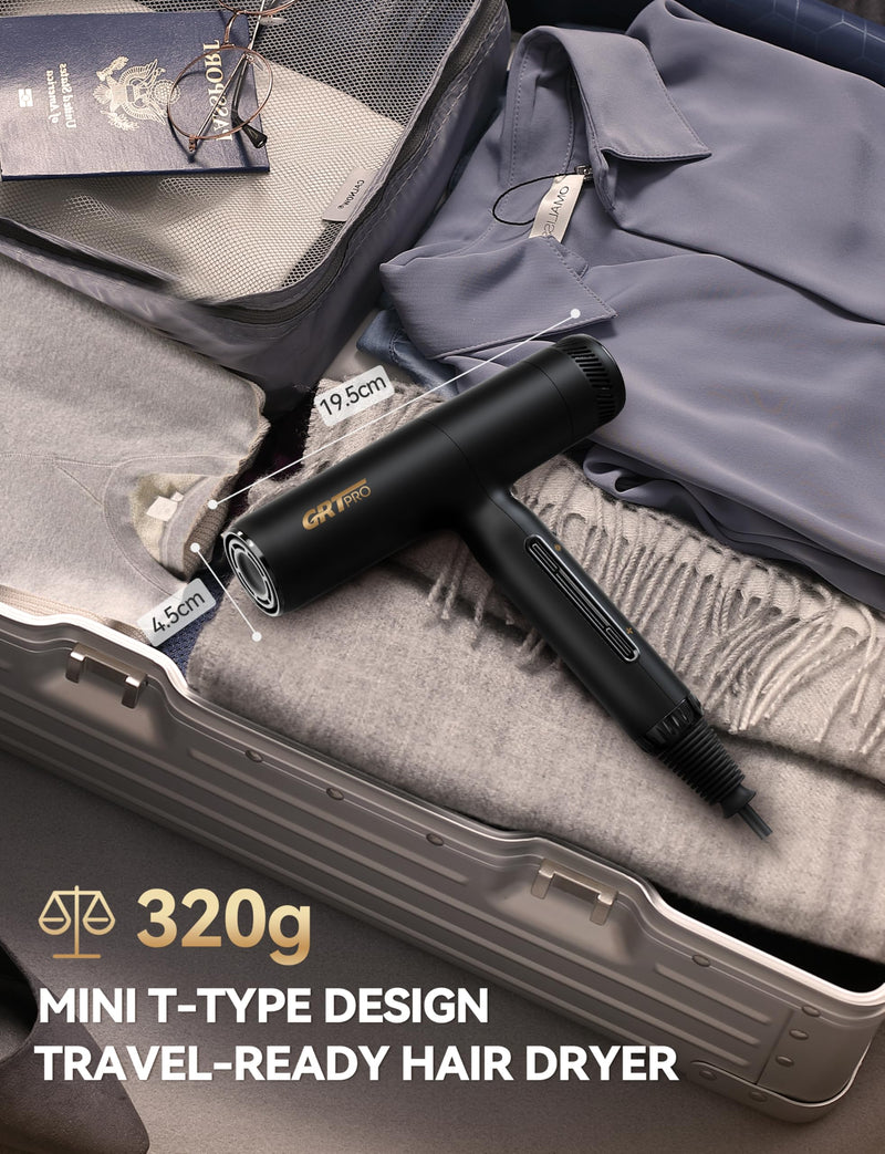 Professional Ionic Hair Dryer Travel Hairdryer 2200W,100,000 RPM High EC Motor,320g Lightweight Hairdryer,200 Million Ionic Blow Dryer, Thermo-Control Low Noise for Travel Sports Home Salon