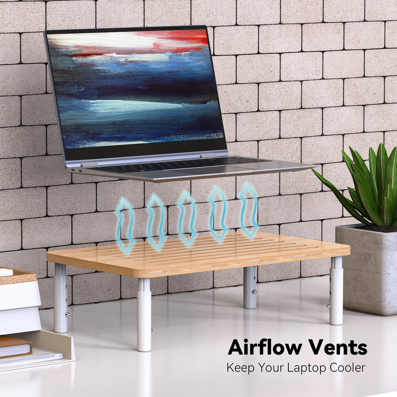 Bamboo Monitor Stand Riser, 4 Adjustable Height, Laptop Stand with Airflow Vents, Desk Organizer for Computer, PC, Printer (Natural) Natural 1 pack