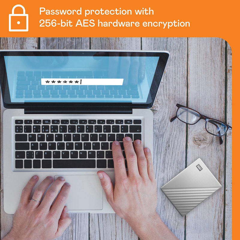 WD 2TB My Passport Ultra, Silver, Portable External Hard Drive, backup software with defense against ransomware, and password protection, USB-C and USB 3.1 - WDBC3C0020BSL-WESN PC