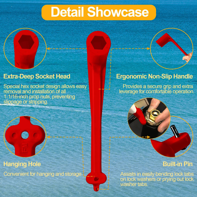Polymer Propeller Wrench 1-1/16" Nut Wrench & Prop Stop Propeller Stop Fit Mercury/Mercruiser/OMC,Marine Boat Prop for All Outboard & Stern Drive Applications,Light-Weight, Rustproof Plastic,Red(27mm) Red Kit
