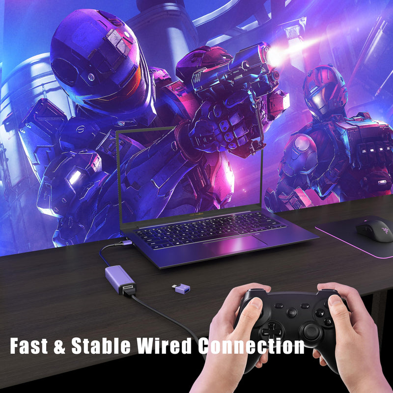 IVSHOWCO 2 in 1 USB to Ethernet Adapter, USB C 3.0 to Gigabit Ethernet Adapter LAN Network, 1000Mbps High Speed Network Port Compatible MacBook pro, iPad Air Pro, Laptop, XPS, Switch Purple.