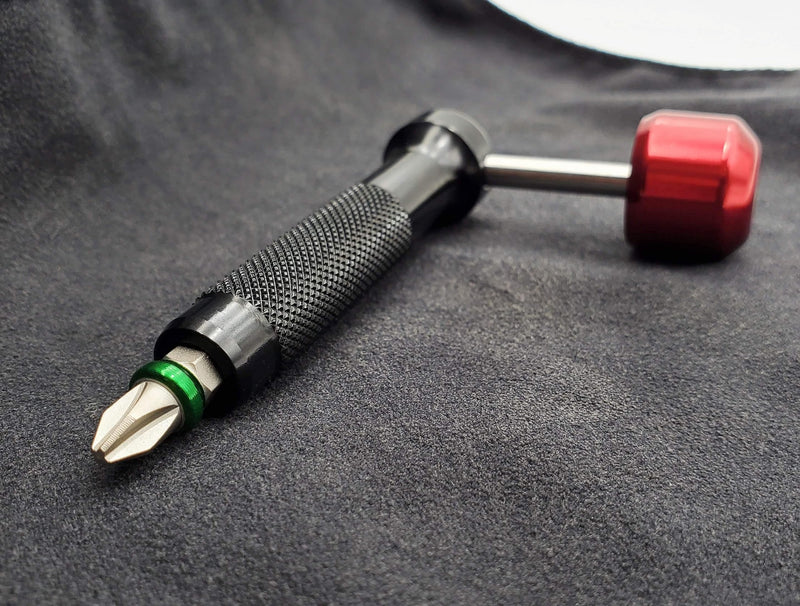 711L Lollipop Bit Driver - Pocket EDC Screwdriver with Retractable Lever for Extra Torque - Interchangeable 1/4" Hex Bit Driver (Aluminum Black) Aluminum Black Red