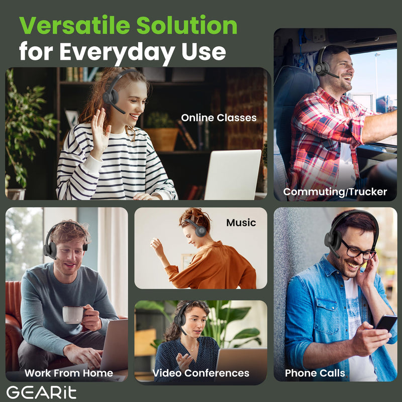 GEARit Wireless Bluetooth Headset with Mic - 35 Hrs Talk Time - for Trucker, w/Noise Cancelling Microphone & Mute Button - Easy to Set Up Wireless for Work, Phone Calls, Homes, Offices MONO Headset w/ 35 Hrs Talk Time Black