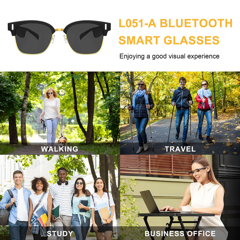 Bluetooth Sunglasses for Men Built-in Mic & Speakers, Smart Glasses Open Ear with Outdoor UV Protection and Voice Control for Men Women L051-a