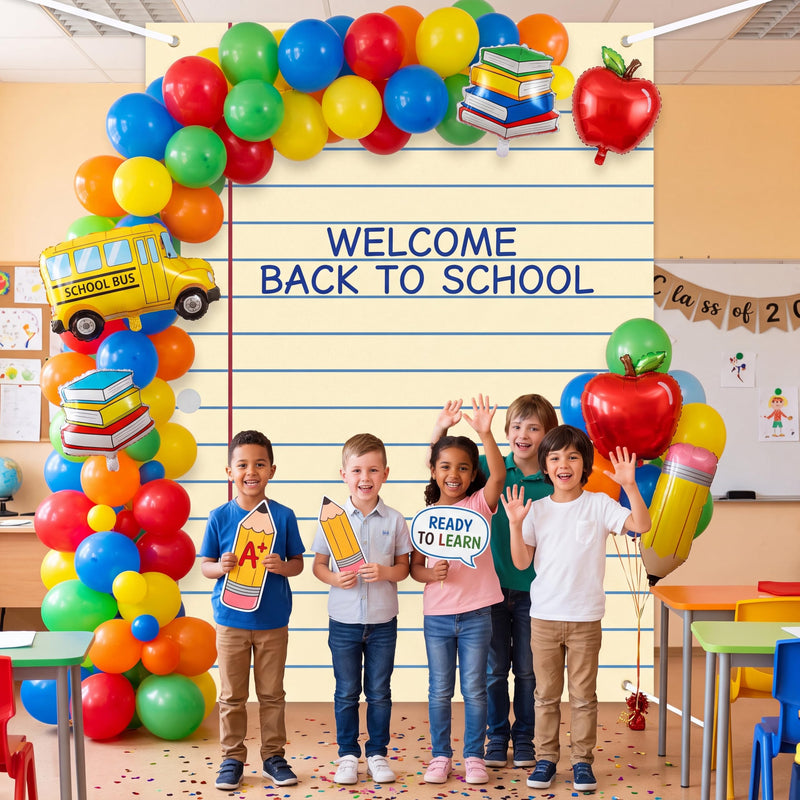 Hahafelt 6.6 x 4.4ft Back to School Backdrop Notebook Paper Backdrop | Classroom Door Cover Yellow Bulletin Board Notebook Decor for Preschool Kindergarten First Day of School Party Supplies 6.6 x 4.4 ft