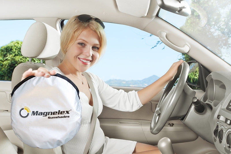 Magnelex Car Windshield Sunshade with Bonus Steering Wheel Sun Shade. Reflective Polyester Blocks Heat and Sun. Foldable Sun Shield That Keeps Your Vehicle Cool (Large 63 x 33.8 in) LARGE - (63" x 33.8")