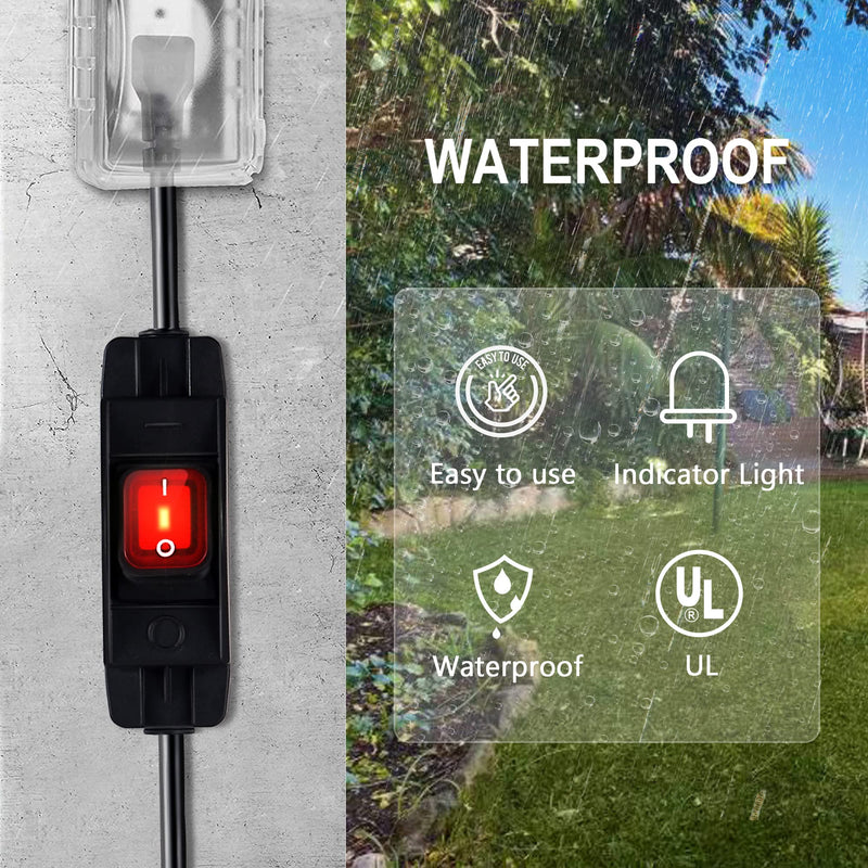 Outdoor Waterproof On/Off Switch Extension Cord, Heavy Duty 125v/250v Black SJTW Cord (6 Ft, Black) 6 Ft