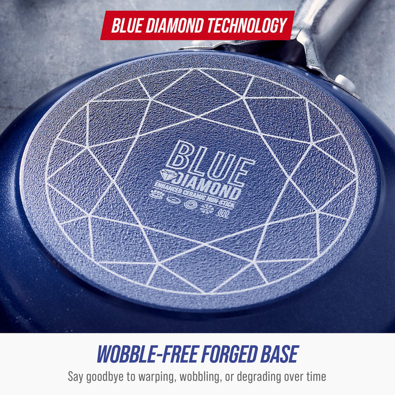 Blue Diamond Nonstick 2QT Saucepan with Lid, Non Toxic PFAS-Free Diamond Ceramic, Dishwasher & Oven Safe, Metal Utensil Safe Pot, Stay Cool Handle, Chef Pan, Glass Lid, Blue 2 Quart Saucepan