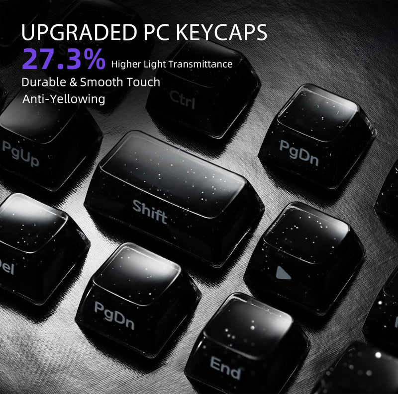 XVX Black Jelly Keycaps with Glitter, Starry Keycaps ABS+PC MDA Profile 122-Key Side Printed Keycap Set Compatible with 61/68/84/87/96/98/100/104/108 ANSI Layout MX Switches Mechanical Keyboard