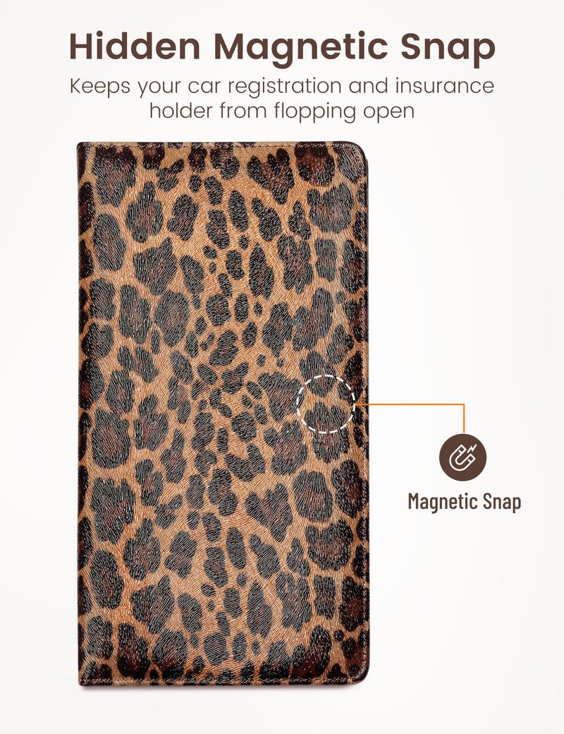 Yarnic Leopard Car Registration and Insurance Holder, Car Document Holder with Magnetic Closure, Car Organizer Vehicle Glove Box Compartment Organizer, Car wallet Case for Teens Men Women darkleopard Big Size