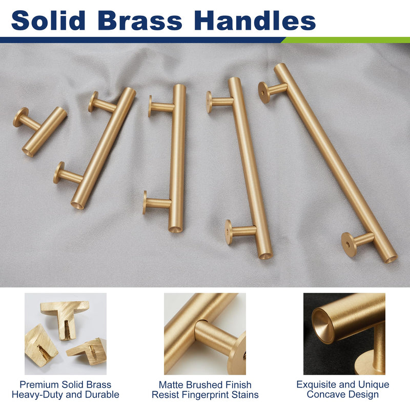 2-Pack Solid Brass Cabinet Pulls, Gold Kitchen Cabinet Handles, Gold Dresser Drawer Pulls, Modern Furniture Hardware, 5 Inch Hole Center, Brushed Finish 2 2-Hole, 5 Inch(128mm) Centers