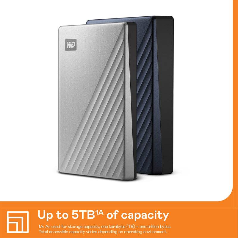 WD 2TB My Passport Ultra, Silver, Portable External Hard Drive, backup software with defense against ransomware, and password protection, USB-C and USB 3.1 - WDBC3C0020BSL-WESN PC