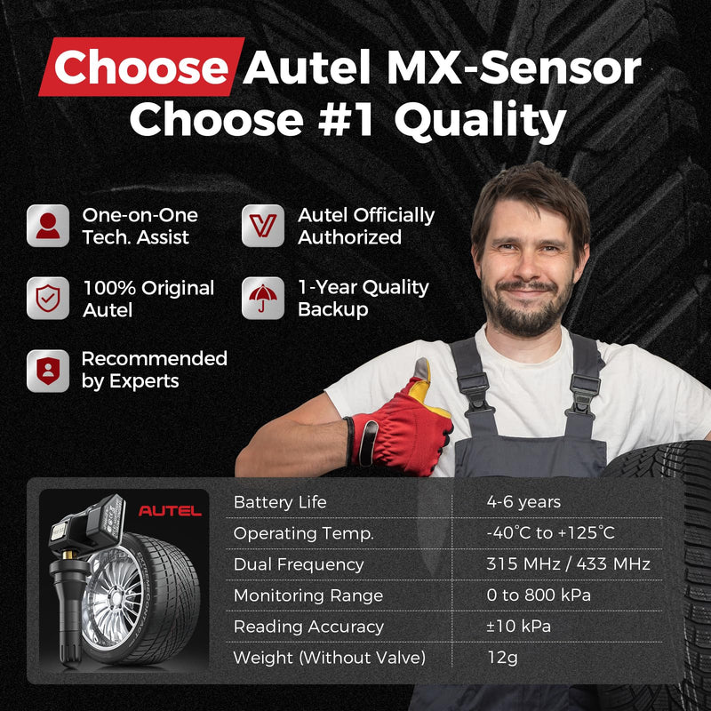 Autel TPMS Sensor 2in1 MX Sensor 315MHz 433MHz Tire Pressure Sensors, OEM Quality Universal TPMS Sensors in Rubber, Programmed by Autel TS408S TS501 Pro TS508 TS508WF MK808S-TS MS906TS MS906PRO-TS 1