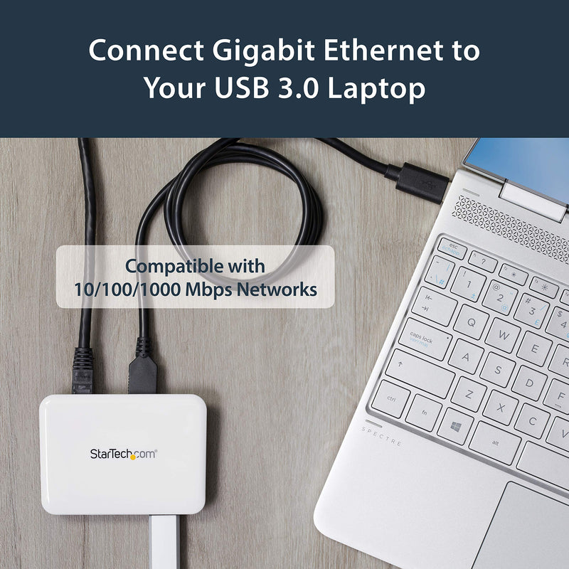 StarTech.com USB 3.0 to Gigabit Ethernet NIC Network Adapter with 3 Port Hub - White - USB 3 Ethernet Adapter - USB Charging Hub (ST3300U3S) w/ 3 USB Ports