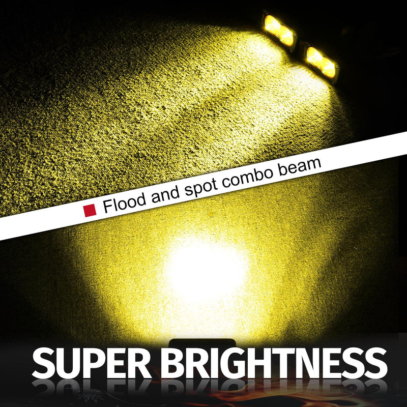 LED Pods Amber, 2Pcs 40W 3 Inch Driving Light Pod Yellow Off Road Bumper Lights Super Bright LED Work Light Cube Waterproof Combo Fog Light for Truck ATV UTV SUV Motorcycle Boat Yellow Combo