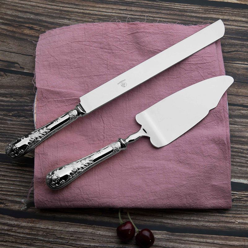 2 Piece Wedding Cake Server Set,18/10 Stainless Steel Dessert Set Pie Server Cake Cutter Knife for Birthday,Anniversary,Holiday,Baby Shower,Party (Versailles, Stainless steel-V) Versailles