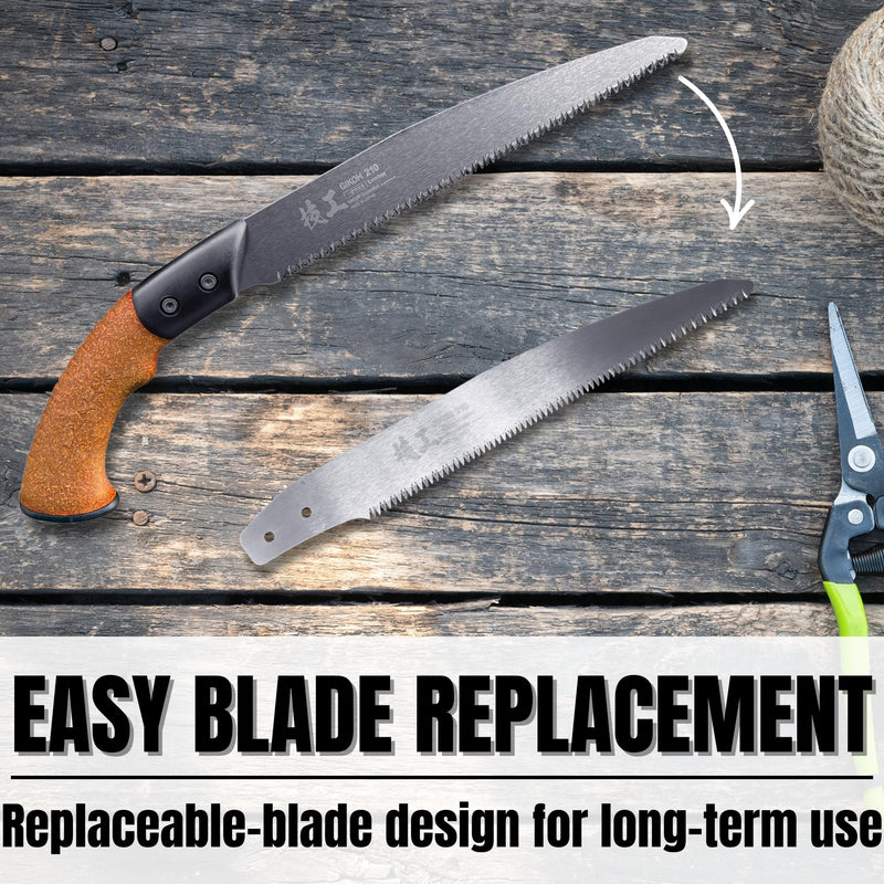 KAKURI Japanese Pruning Saw with Sheath 8.2" for Tree Trimming - Hand Tree Saw for Gardening, Camping, Bushcraft - Non Slip Cork Handle - Made in Japan